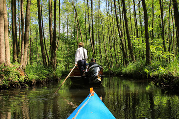 Fototapeta na wymiar Paddeln, Kahnfahrt im Spreewald