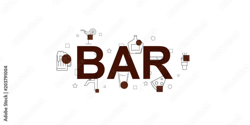 Sticker Bar vector banner. Word with line icon. Vector background