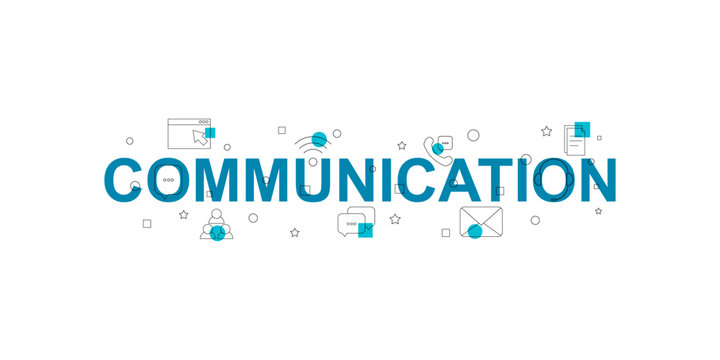 Communication vector banner. Word with line icon. Vector background