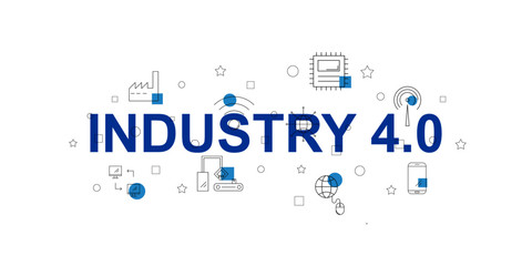Industry 4.0 vector banner. Word with line icon. Vector background