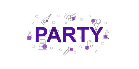 Party vector banner. Word with line icon. Vector background