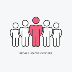 Sketch of working little people and leader with flag. Doodle cute concept about teamwork about leadership. Hand drawn cartoon vector icon for business design. graphic illustration, EPS10.