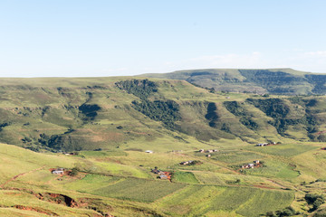 Fototapeta premium Aerial view of farms on the road to Injisuthi