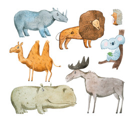 Fototapeta premium Watercolor illustration of animals hand drawn aquarelle.