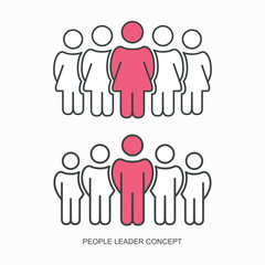 Sketch of working little people and leader with flag. Doodle cute concept about teamwork about leadership. Hand drawn cartoon vector icon for business design. graphic illustration, EPS10.