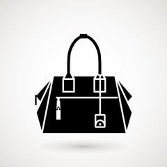 Woman bag sketchy logo. Bags shop logo. Handbag shop. Vector illustration in isolated on a white background. Fashion and accessories creative concept.