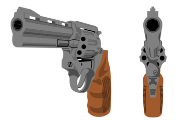 Revolver front view. A realistic image of a four inch revolver.