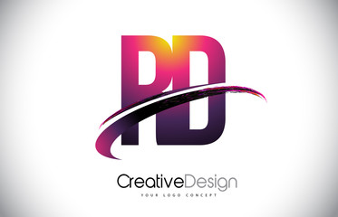 Fototapeta premium RD R D Purple Letter Logo with Swoosh Design. Creative Magenta Modern Letters Vector Logo.