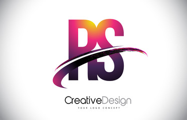 RS R S Purple Letter Logo with Swoosh Design. Creative Magenta Modern Letters Vector Logo.