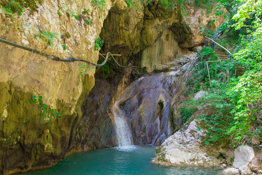 Nidri waterfalls in Lefkada ionian island in Greece