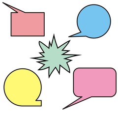 A collection of bubble speech and thought communication. Colorful icons. Vector illustration 