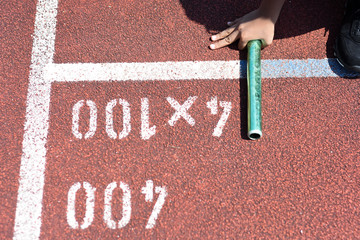 Student prepare to leaving the starting for relay race at school sports day. School sports day...