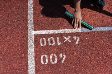 Student prepare to leaving the starting for relay race at school sports day. School sports day...