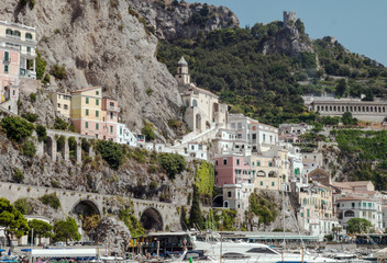Fototapeta na wymiar View of the picturesque town of Amalfi in the Gulf of Salerno on the iconic Amalfi Coast, Italy