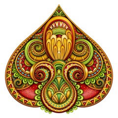 Colored Decorative Pike, Abstract Design Element. Tribal Intricate Symmetrical Abstraction. Ethnic Floral Motifs, Khokhloma, Gypsy, Paisley Garden Style. Elegant Ornament. Vector 3d Illustration