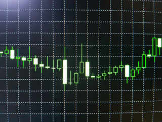 Abstract financial trading graphs on monitor. Background with currency bars and candles