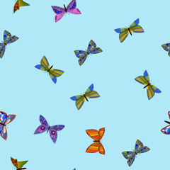 Naklejka premium abstract vector colorful doodle butterflies seamless pattern