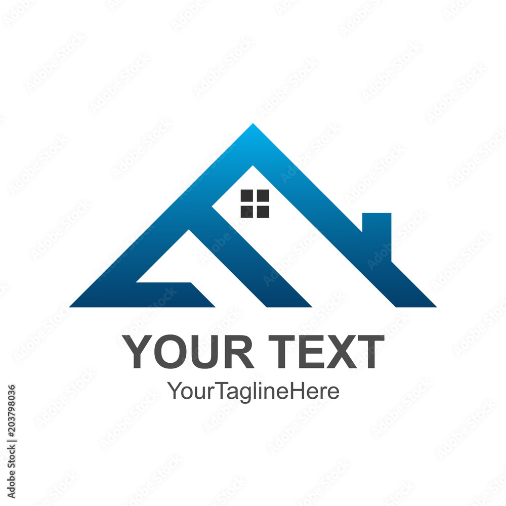 Wall mural triangle house roof and home logo vector element colored blue. company logo design.