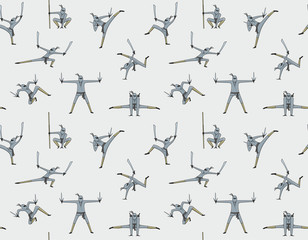 Seamless pattern of ninja isolated on gray background