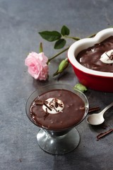 Mother's Day Dessert Chocolate Pudding, selective focus