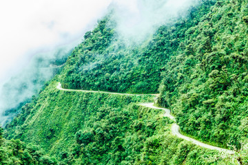 Death road in the Yungas in Bolivia