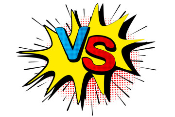 Pop art retro comic. Blue and red background. Versus lightning blast halftone dots. Cartoon vs. Vector