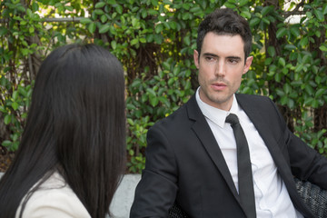 Businessman and woman meeting discussion about strategy. Brainstorming, Concept for Work, Meeting, Presentation, Coaching