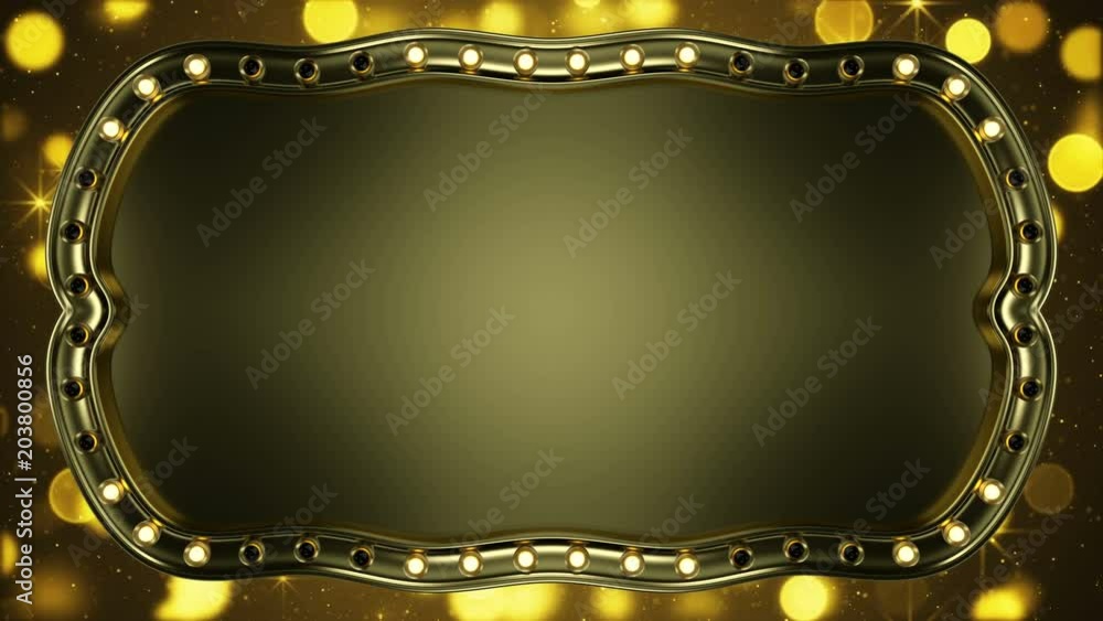 Poster gold signboard with glowing light bulbs. abstract background. seamless loop 3d render animation 4k u
