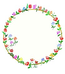 handdrawn colorful wreath with flowers for invitation, weddings,  marriage, birthday cards.  