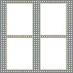 Fototapeta premium Four white paper sheets with blank space for text on grid background.