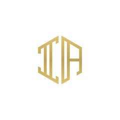 Initial letter IA, minimalist line art hexagon shape logo, gold color