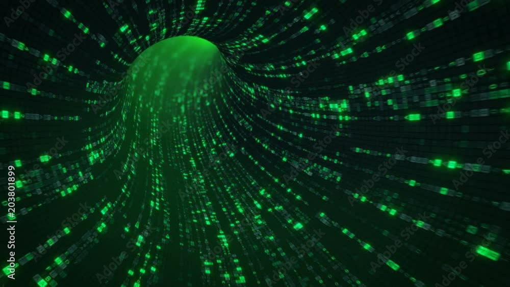 Poster green sci-fi tunnel with digital symbols. abstract futuristic technology concept. seamless loop 3d r
