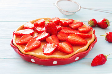 Homemade tart with fresh strawberries