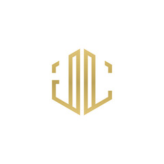 Initial letter JL, minimalist line art hexagon shape logo, gold color