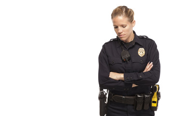 Sad female police officer