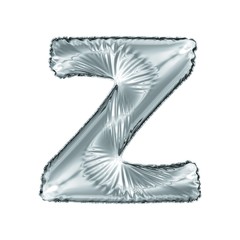 Silver letter Z made of inflatable balloon isolated on white background.
