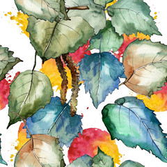 Leaves birch in a watercolor style pattern. Aquarelle leaf for background, texture, wrapper pattern, frame or border.