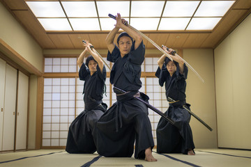 Samurai training in a traditional dojo in Tokyo