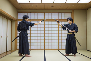 Samurai training in a traditional dojo in Tokyo