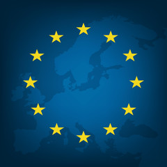 Flag of European Union and map of Europe background. Eu sign. Vector illustration