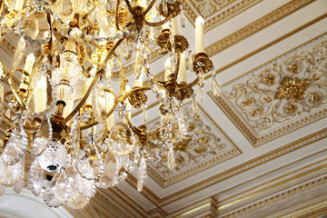 Luxurious crystal chandelier in the museum
