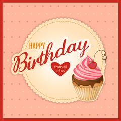 vintage birthday card with cherry cupcake on napkin