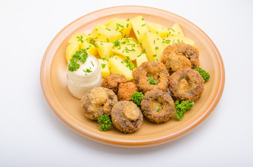 Breaded mushrooms fried with mayo
