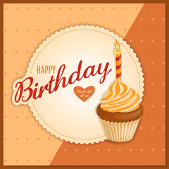 vintage birthday card with orange cupcake on napkin
