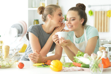 girlfriends in the kitchen