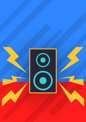 Music red and blue background with speakers