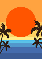 Retro style summer beach sunset poster