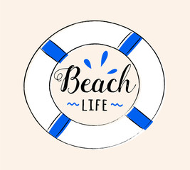 Summer - funny hand drawn sticker in retro style. Vector.