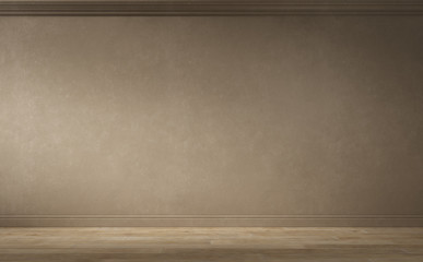 Empty room with wood flooring and brown wall. 3d illustration