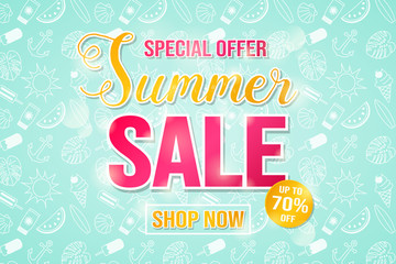 Summer Sale - shiny backgound with text. Vector.